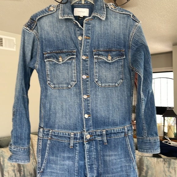 CURRENT/ELLIOTT Denim Jean Jumpsuit Cropped Coverall One Piece - Picture 4 of 11